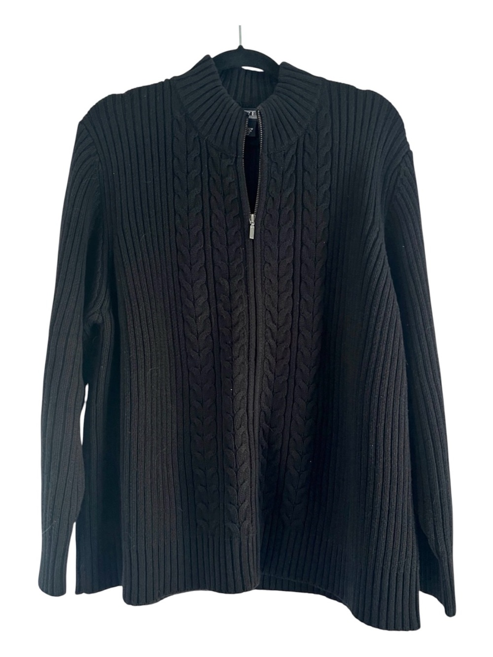 Lands' End Women’s Black Chunky Cable-Knit Full Zip Sweater 2X 20W-22W EUC Comfy